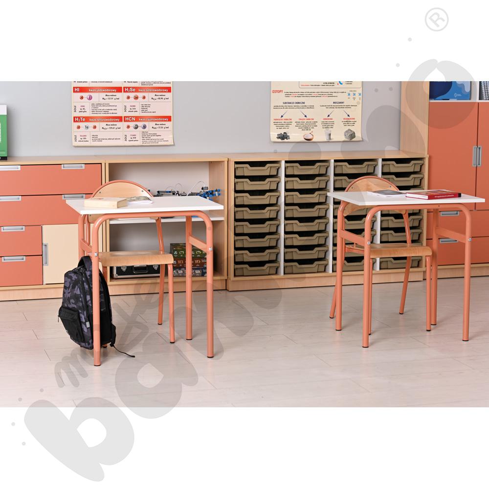 Stół Daniel 70x50 rozm. 6, 1-os., stelaż łososiowy, blat biały, obrzeże ABS, narożniki proste