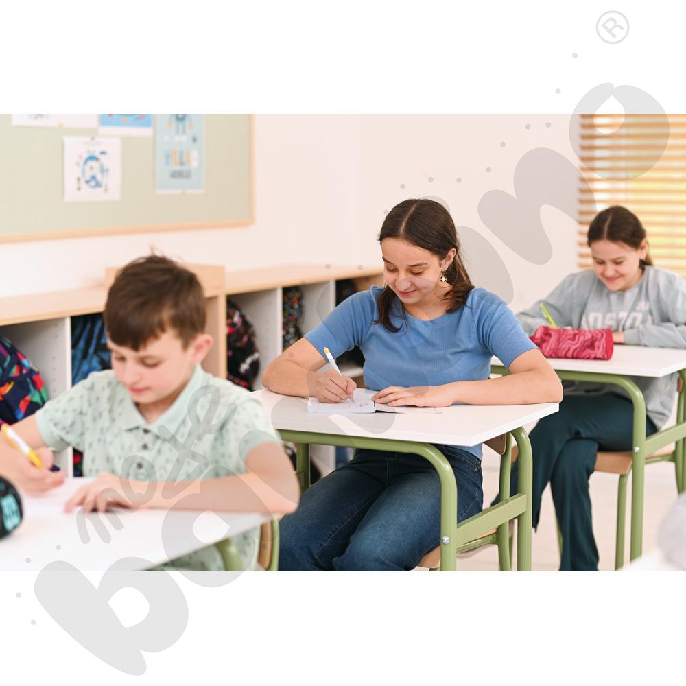 Stół Daniel 1-os. biały z krzesłem P, rozm. 6, oliwkowe