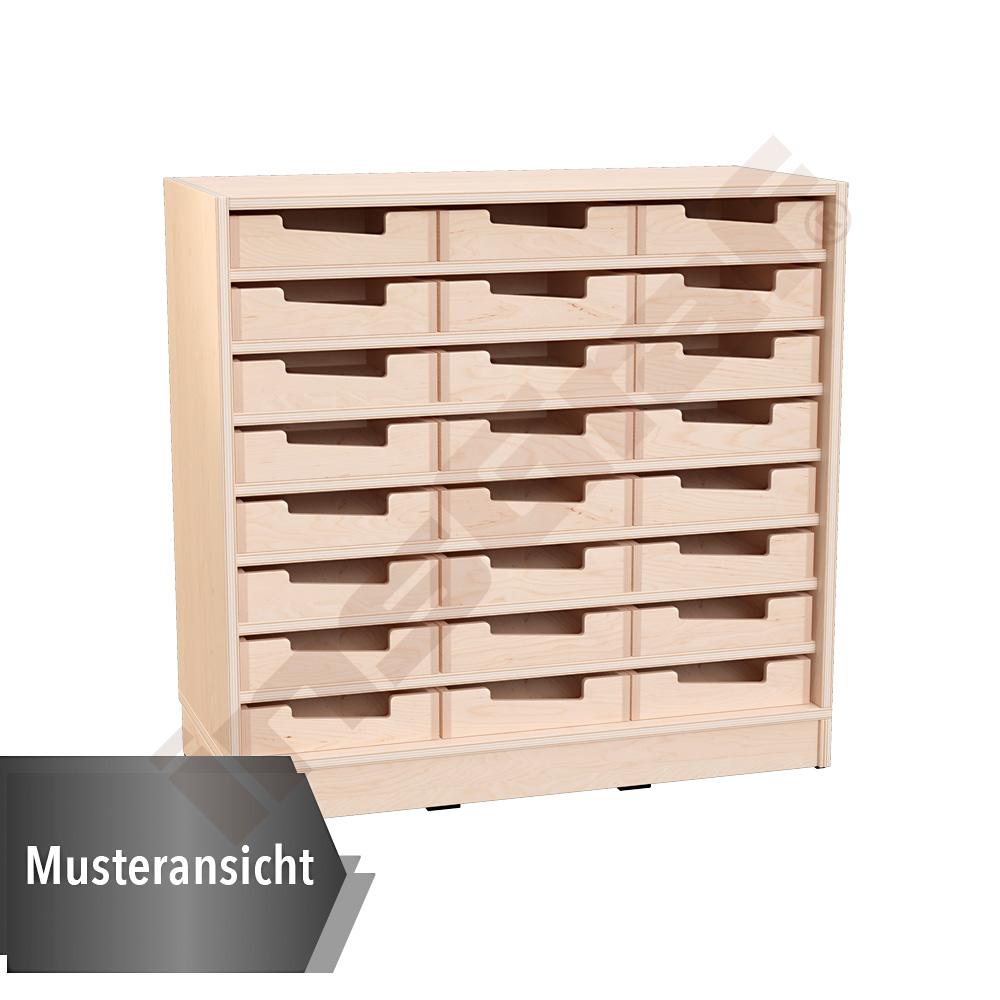 
Echtholz Regal M, 24 Holzkästen H7, auf Rollen
