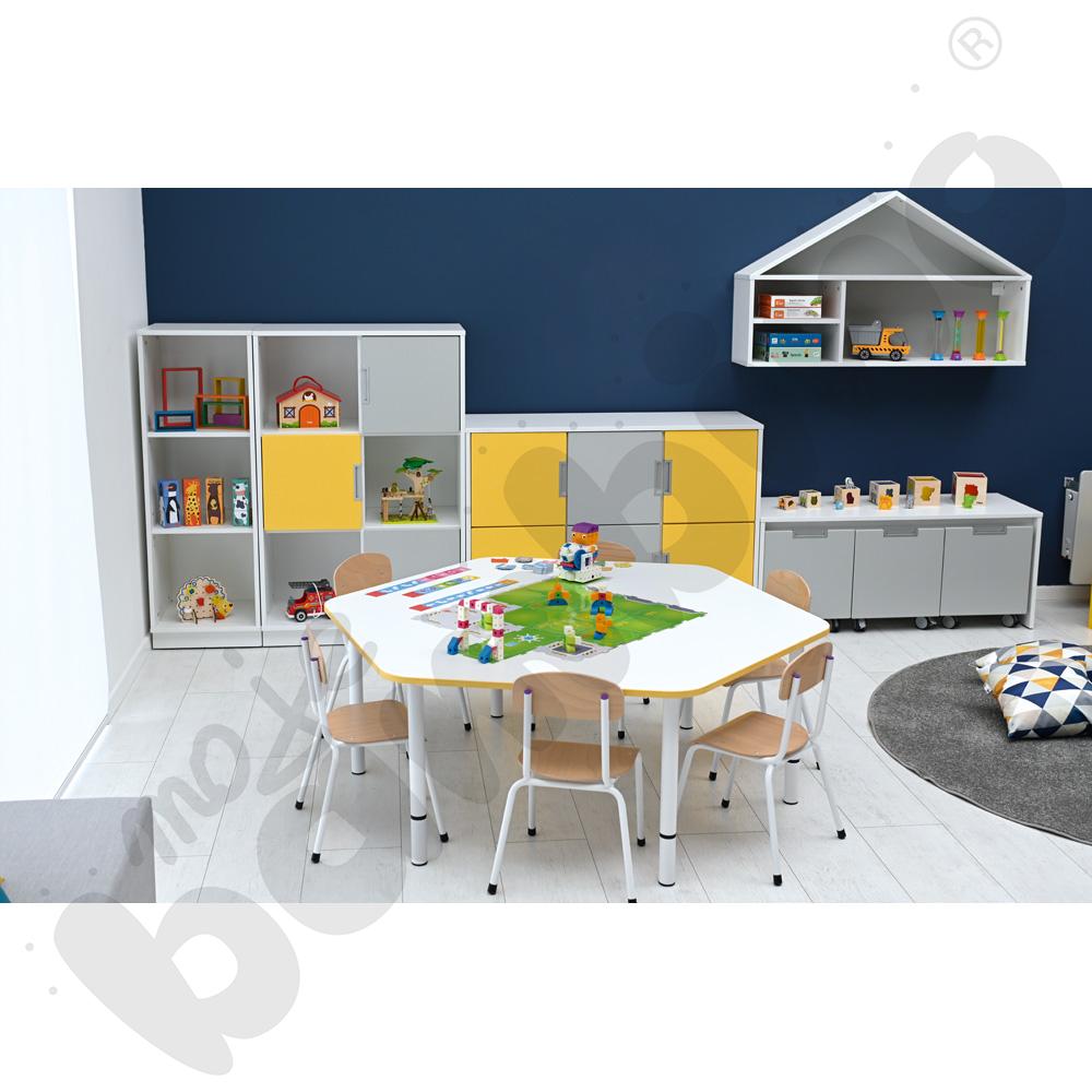 Blat Quadro biały sześciokątny, żółte obrzeże