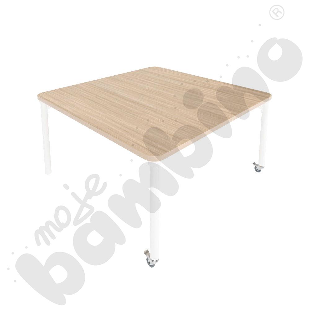 Stół Marcus 80 x 80 cm, rozm. 3, nogi drewniane białe z 2 kółkami, blat HPL klon, obrzeże ABS