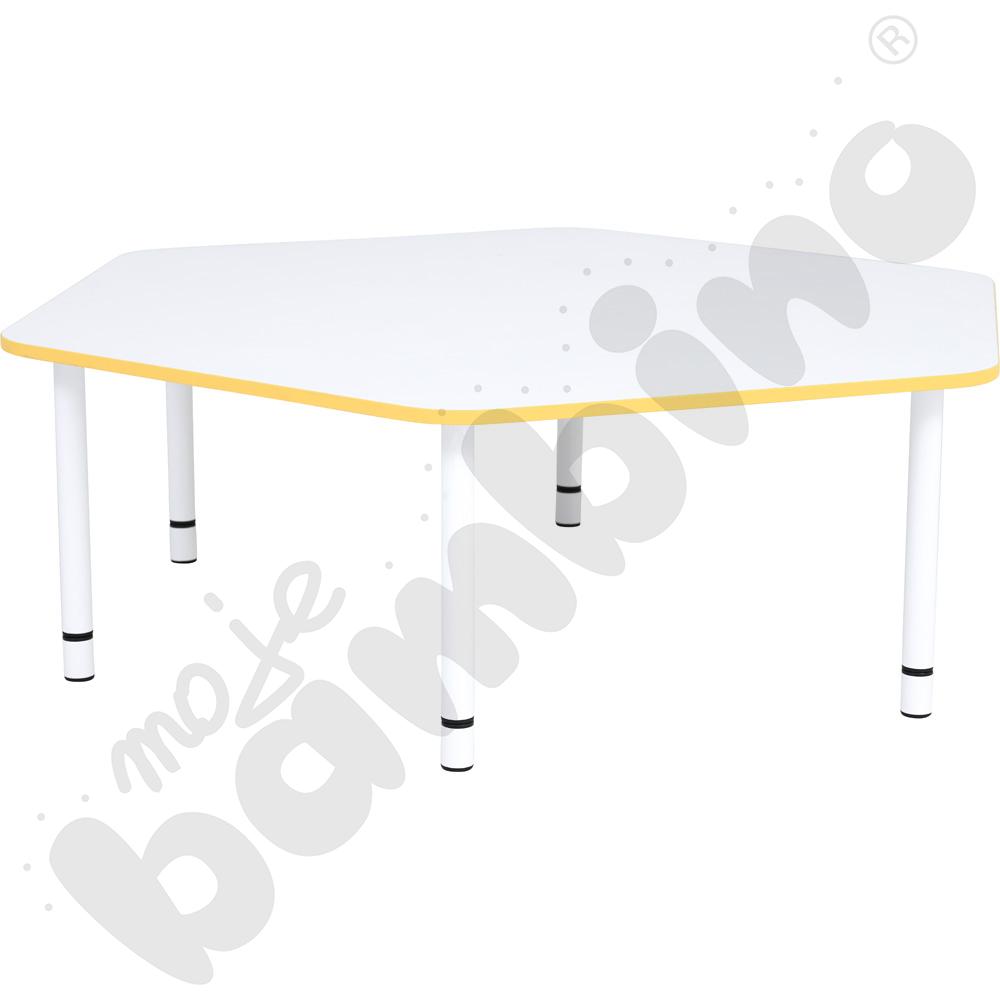 Blat Quadro biały sześciokątny, żółte obrzeże