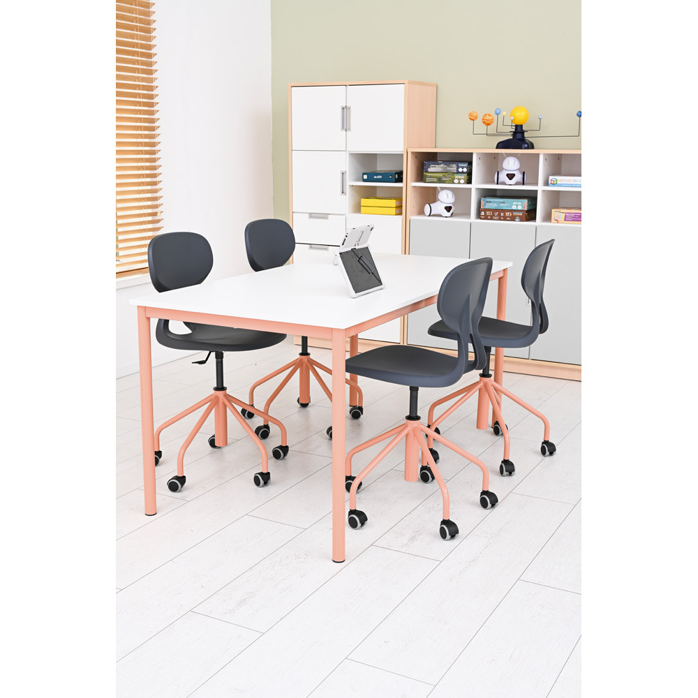 Stôl Mila 160 x 80 biely, púdrová konštrukcia, so 4 stoličkami Piano sivo-púdrovými, veľ. 6