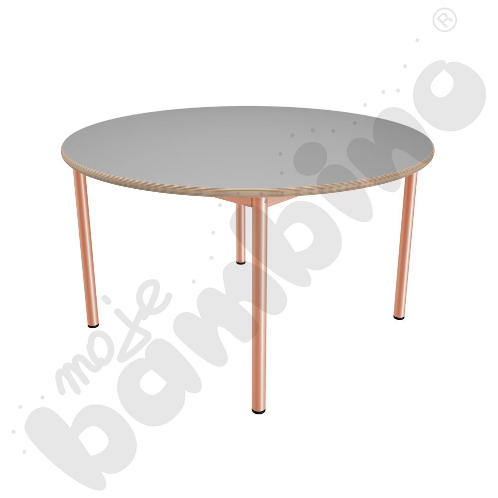 Stół Mila okrągły 120 cm, rozm. 5, blat szary, stelaż łososiowy