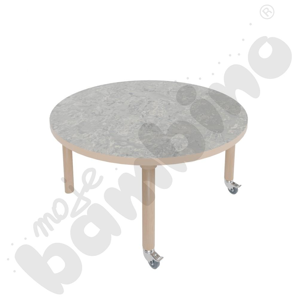 Stół Marcus śr. 90 cm, rozm. 1, nogi drewniane brzozowe z 2 kółkami, blat cichy jasnoszary, obrzeże ABS