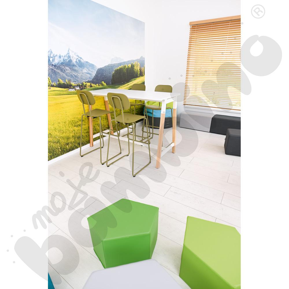 Stół wysoki OgiW biały z 4 hokerami wysokimi New School oliwkowymi