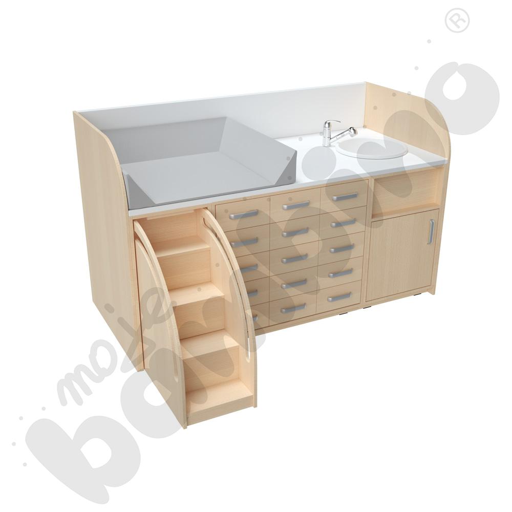 Zestaw przewijaków 6, gł. 90 cm, z umywalką, schody po lewo - szary materac