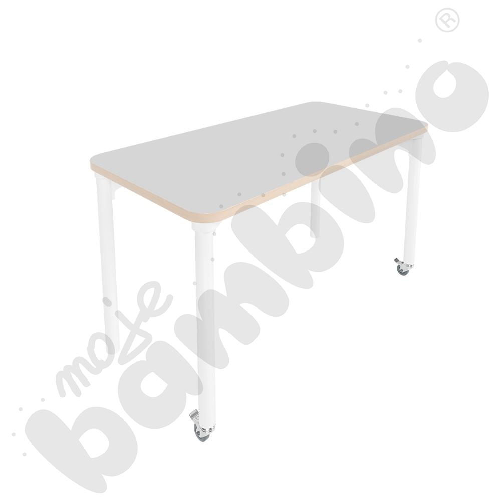 Stół Marcus 120 x 60 cm, rozm. 5, nogi drewniane białe z 2 kółkami, blat jasnoszary, obrzeże ABS