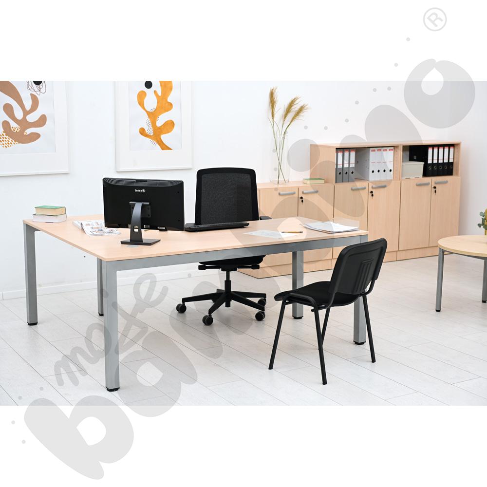 Biurko Grande narożne prawe z metalowymi nogami, klon jasny