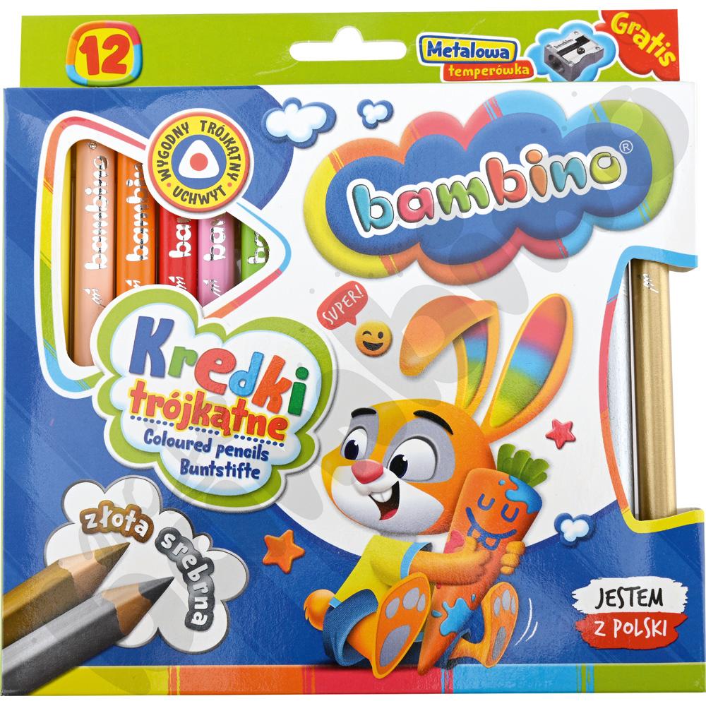 Kredki trójkątne Bambino w drewnianej oprawie - 12 szt.