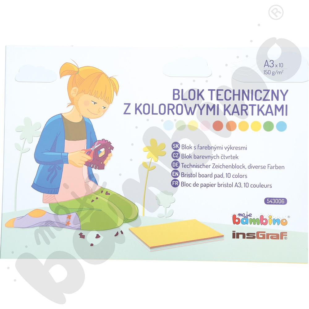   Blok techniczny z kolorowymi kartkami A3/10 ark.  