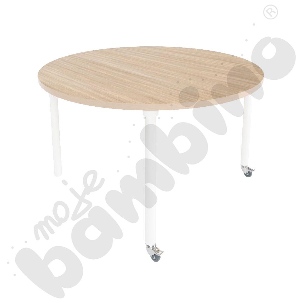 Stół Marcus 120 x 60 cm, rozm. 5, nogi drewniane białe z 2 kółkami, blat klon, obrzeże ABS