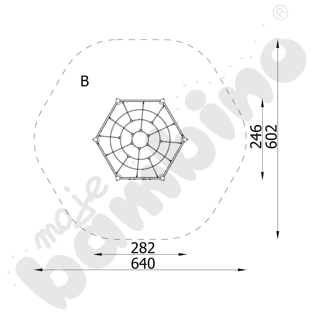 Sześciokąt Pajęczyna, drewniane słupy