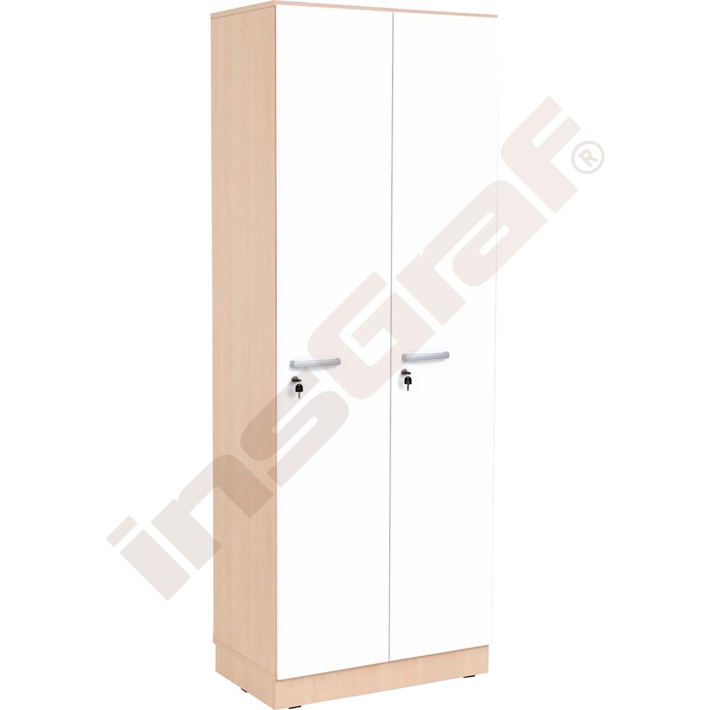 Šatní skříň Grande vysoká pro 2 osoby, hloubka 39,8 cm - světlý javor + bílá dvířka