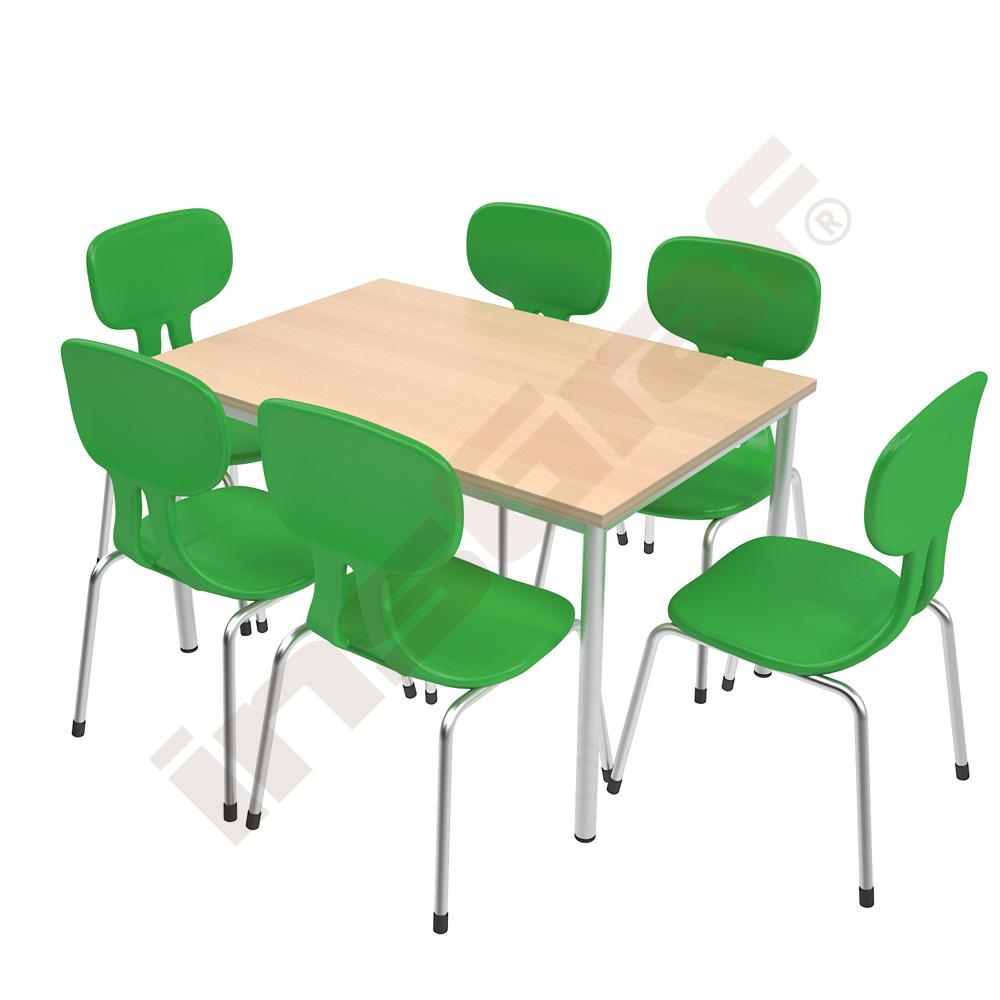 Stôl Mila 120 x 80 javor so 6 zelenými stoličkami Colores, veľ. 6