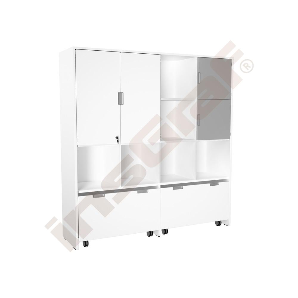 
Mehrfunktionen-Schrank XL mit 2 breiten Rollbehältern, B 154, weiß - weiß/grau (Quadro 240W-180°)
