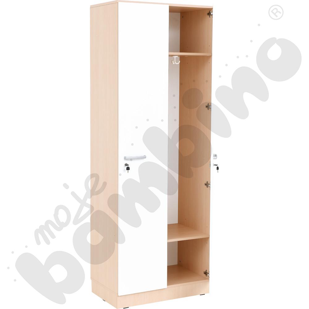 Szafa ubraniowa Grande wysoka 2 os., gł. 39,8 - skrzynia klon jasny i białe drzwi