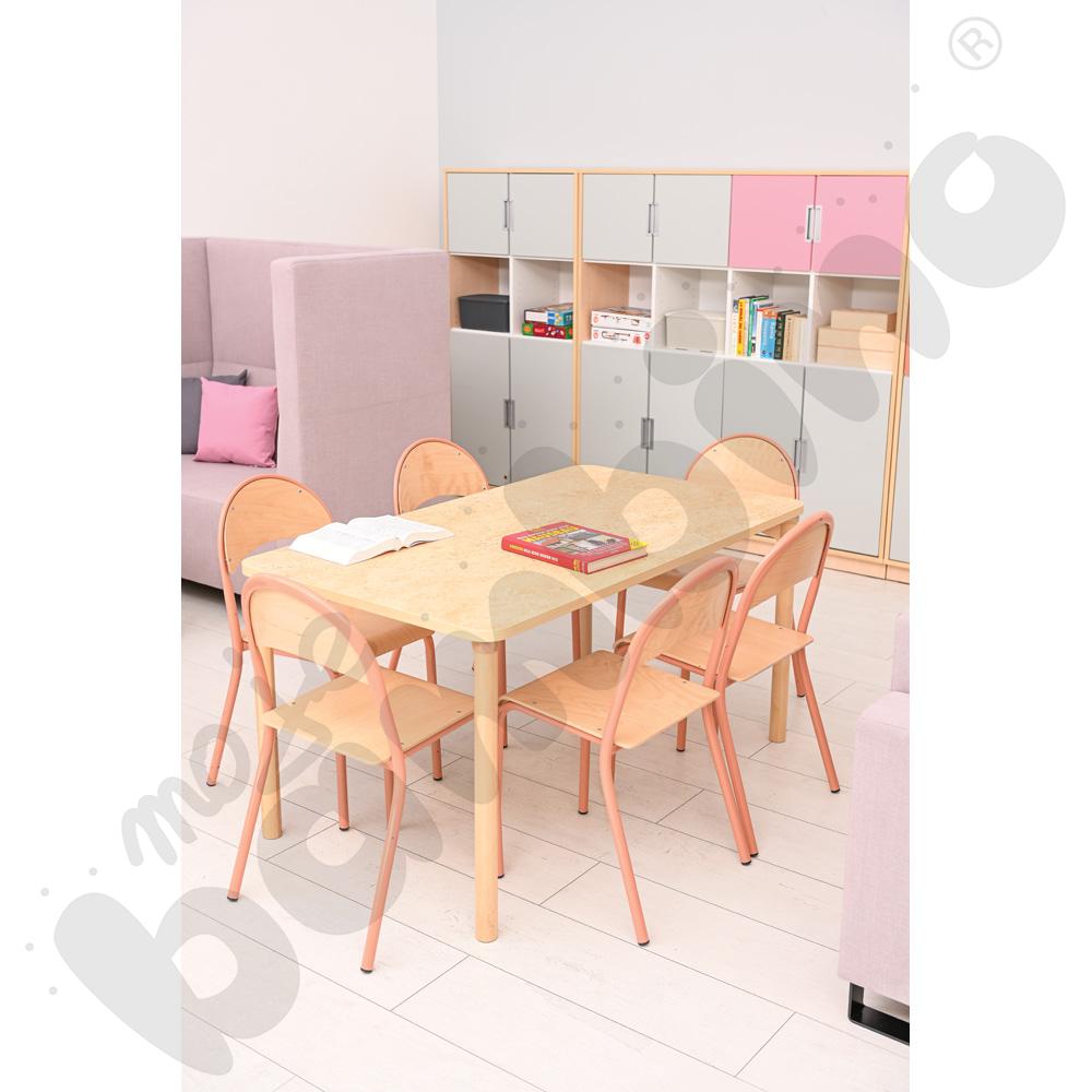 Cichy stół Marcus 140 x 80 beżowy z 6 krzesłami P łososiowymi, rozm. 5