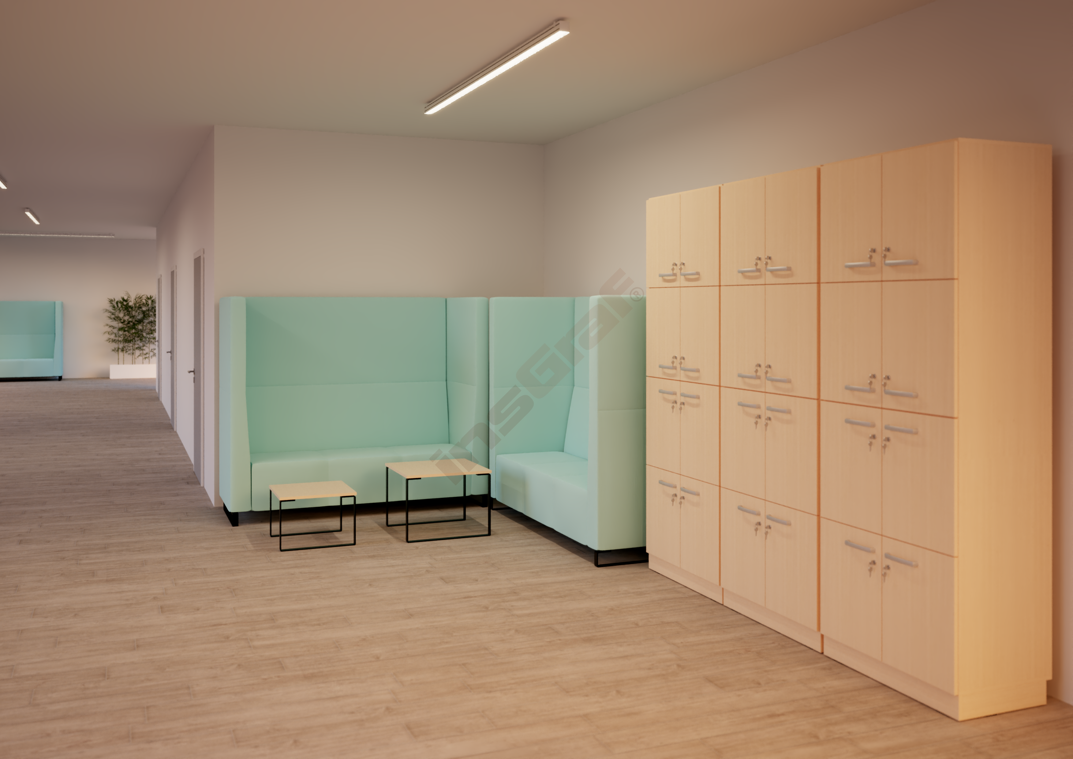 Schulflur mit Universum-Sofas