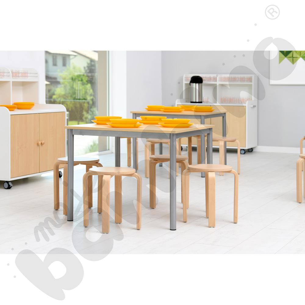 Stół Mila 80x80 rozm. 6, 4os., stelaż aluminium, blat brzoza, obrzeże ABS, narożniki proste