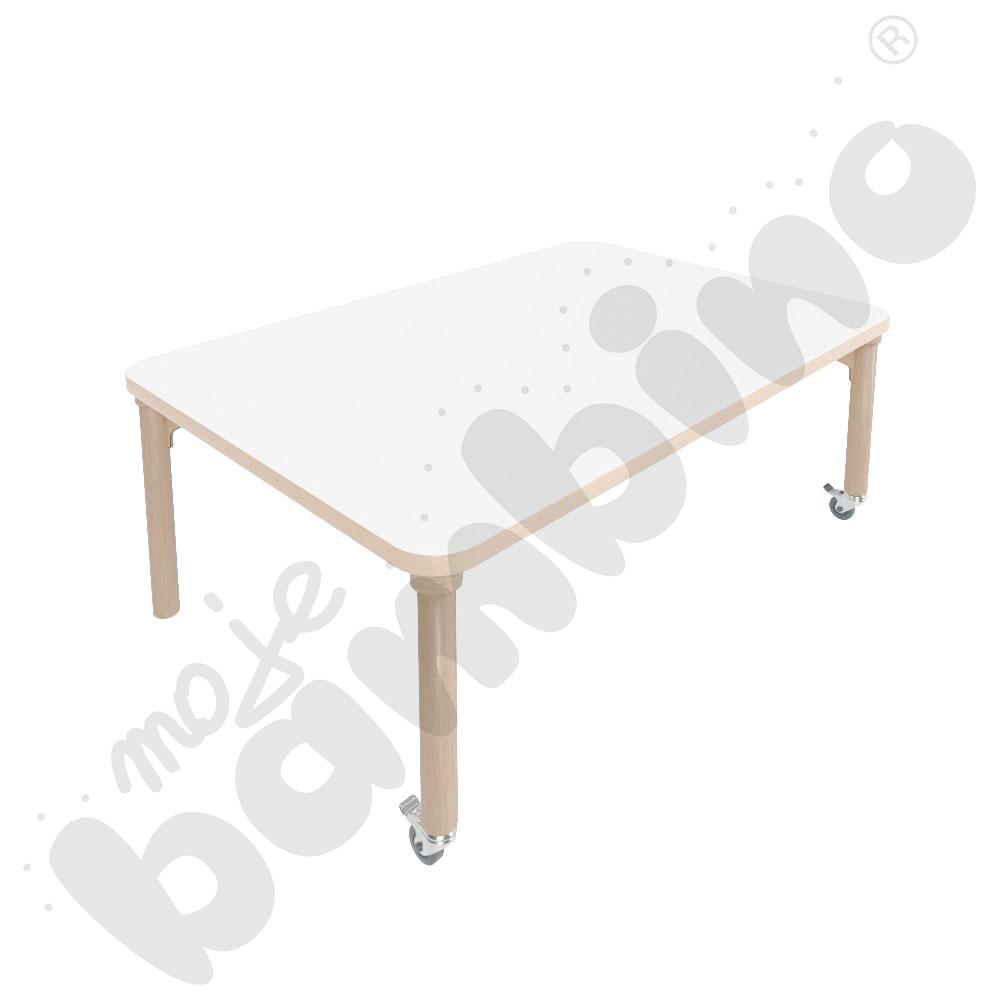 Stół Marcus 120 x 80 cm, rozm. 1, nogi drewniane brzozowe z 2 kółkami, blat biały, obrzeże ABS