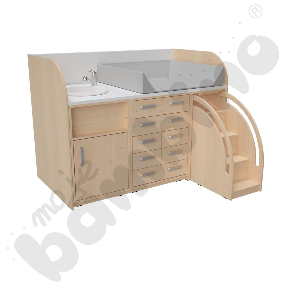 Zestaw przewijaków 5, gł. 90 cm, z umywalką, schody po prawo - szary materac