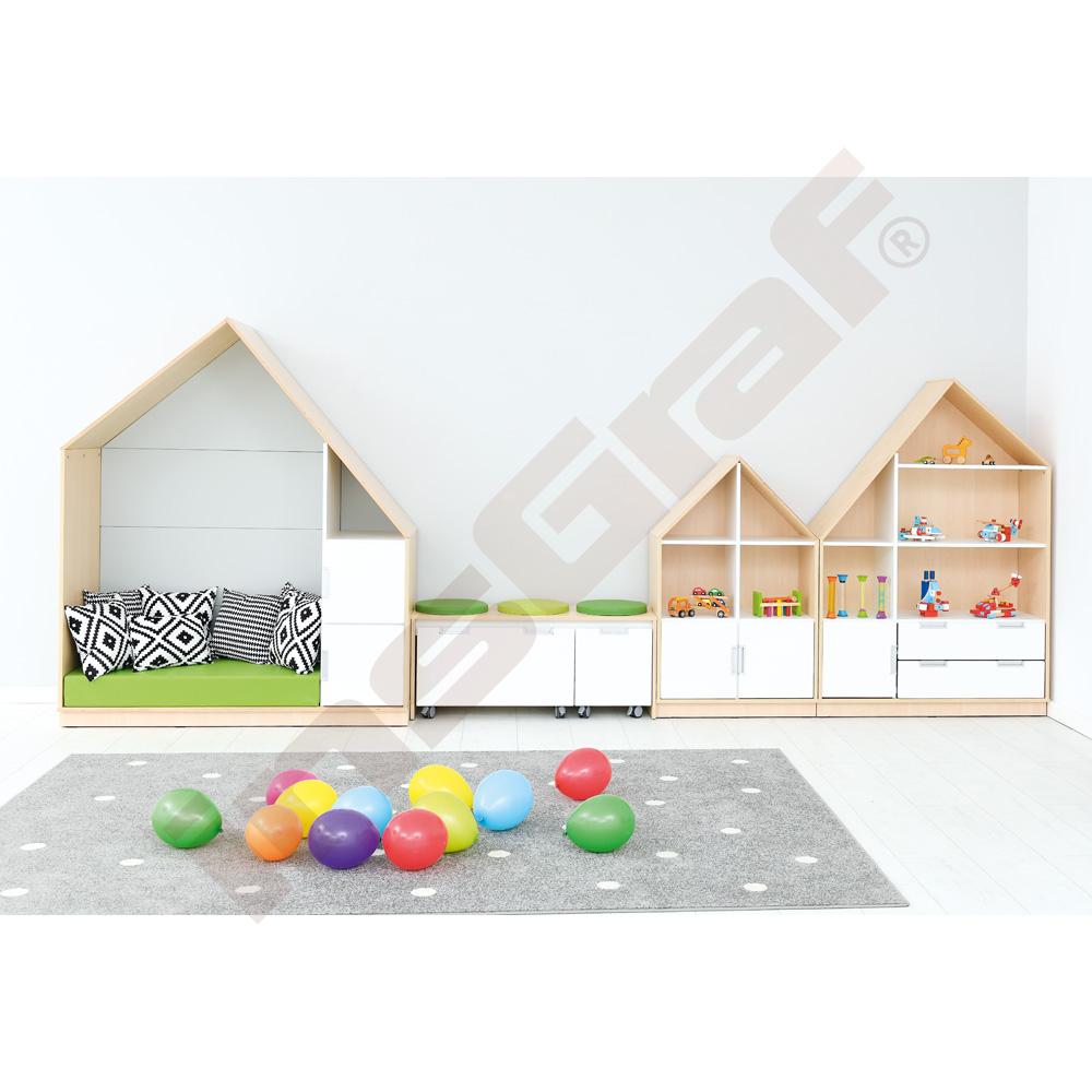 Quadro - skříňka-domeček se 2 policemi, korpus světlý javor, šedá