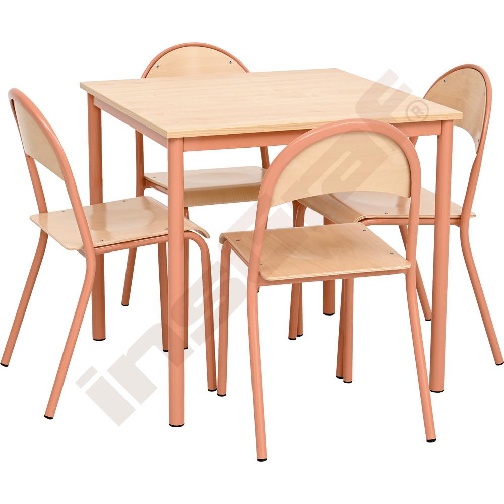 
Set Nr. 240 - Gr. 6, Tisch Mila 80 x 80, Ahorn Jylland, mit 4 Stühlen P - apricot
