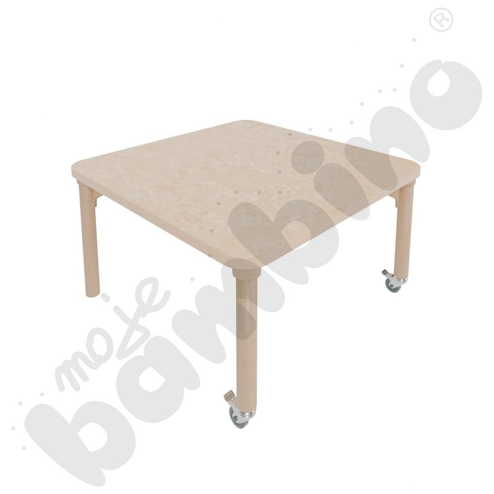 Stół Marcus 80 x 80 cm, rozm. 1, nogi drewniane brzozowe z 2 kółkami, blat cichy beżowy, obrzeże ABS