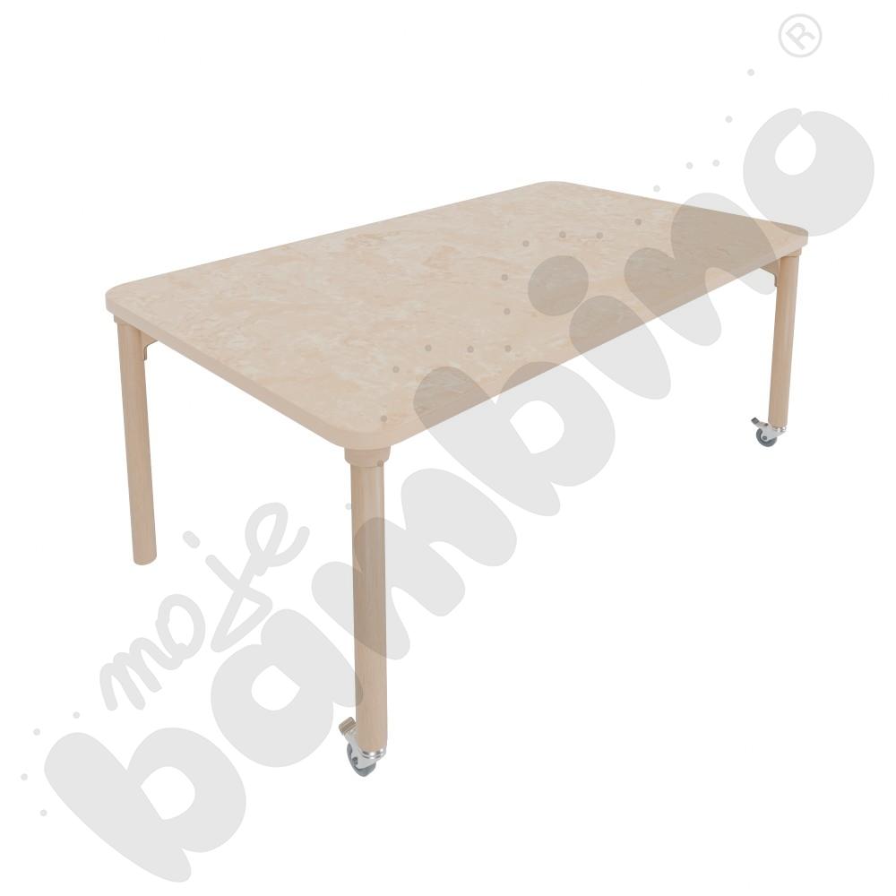 Stół Marcus 140 x 80 cm, rozm. 3, nogi drewniane brzozowe z 2 kółkami, blat cichy beżowy, obrzeże ABS