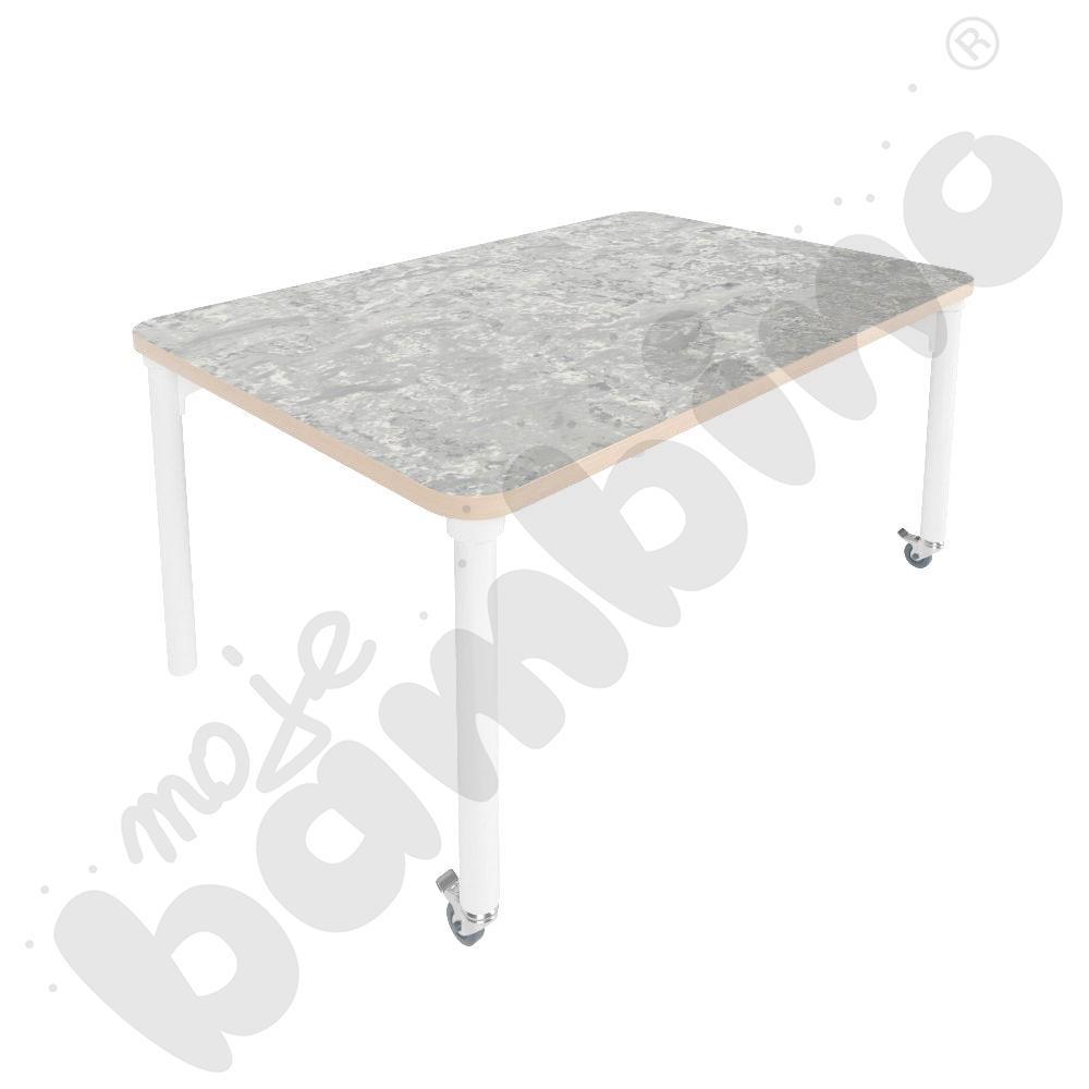 Stół Marcus 120 x 80 cm, rozm. 3, nogi drewniane białe z 2 kółkami, blat cichy jasnoszary, obrzeże ABS