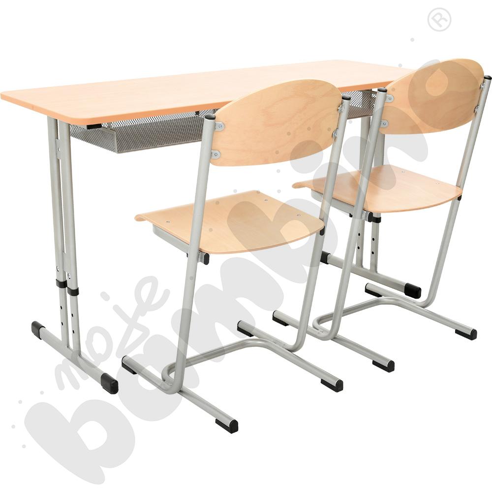 Stół IN-R 130x50 rozm. 3-7, 2-os., stelaż aluminium, blat buk, obrzeże PU, narożniki zaokrąglone