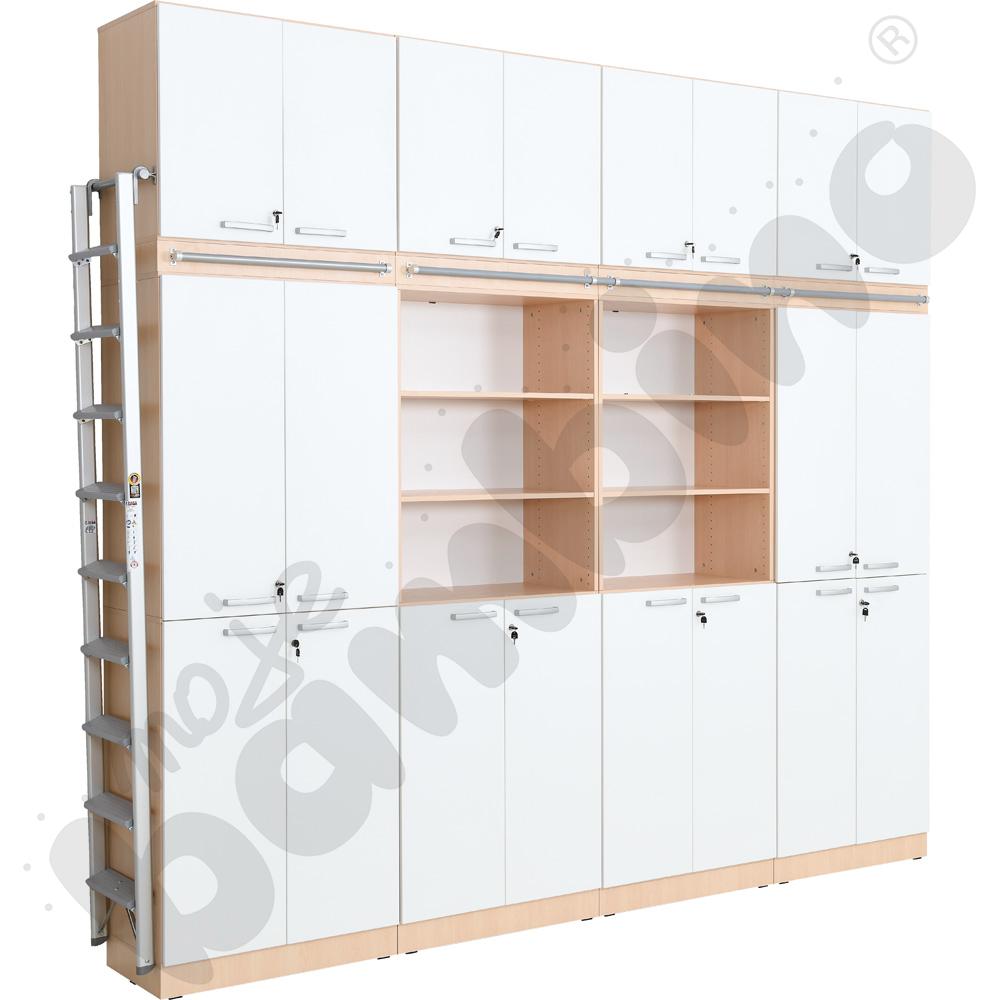 Grande - Wysoki regał z modułem do mocowania drabiny 27 - klonowo-biały