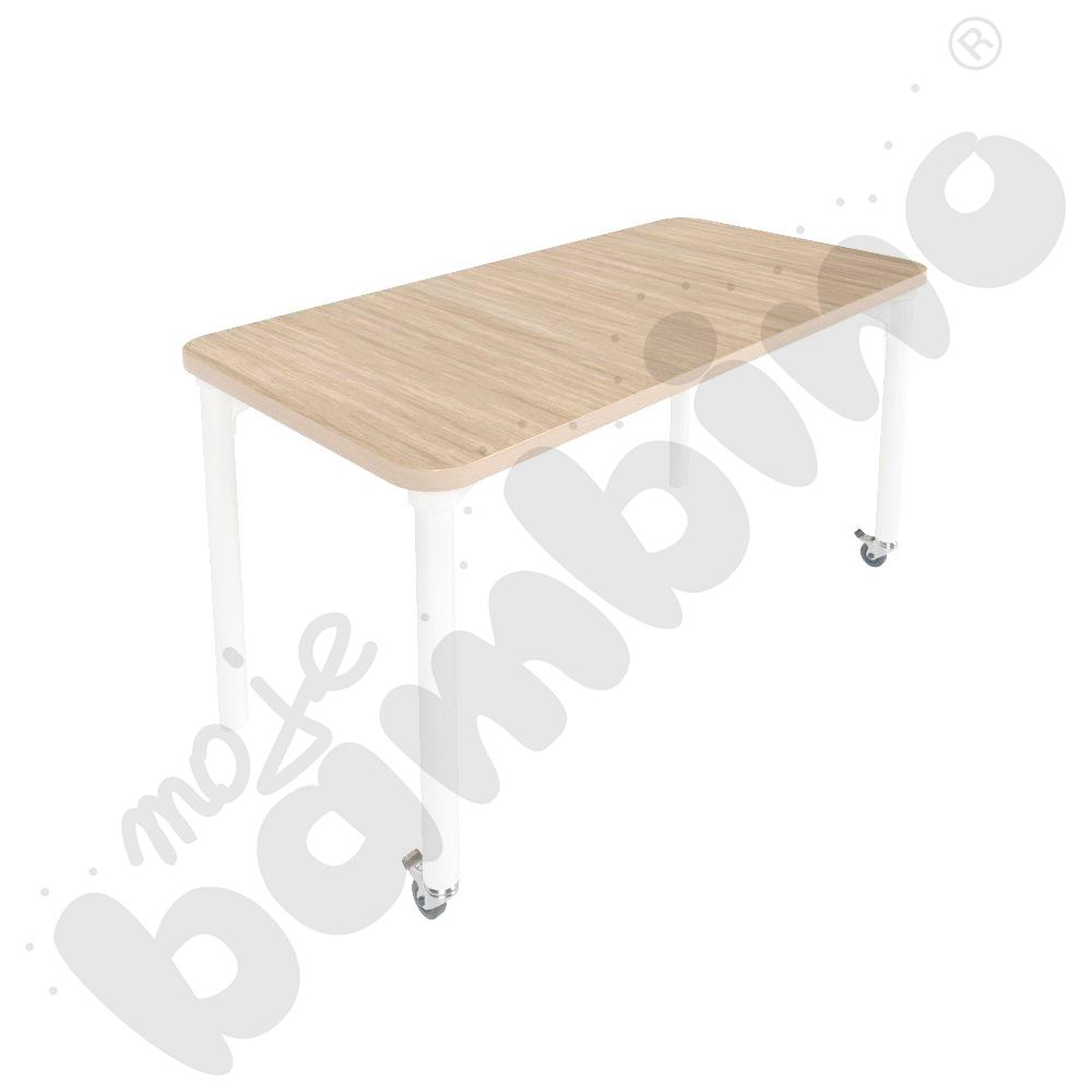 Stół Marcus śr. 90 cm, rozm. 2, nogi drewniane białe z 2 kółkami, blat klon, obrzeże ABS