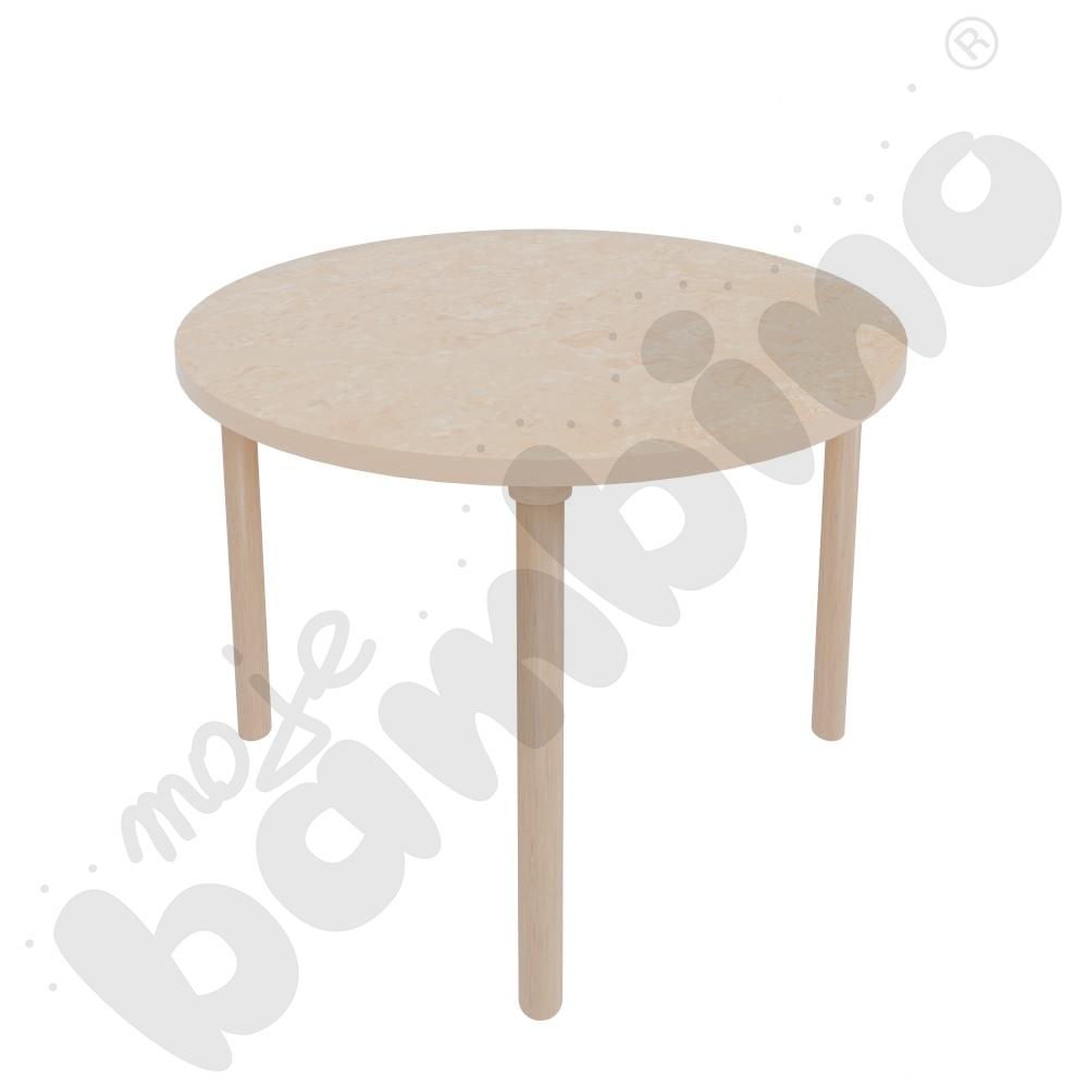Stół Marcus Cichy okrągły 90 x 90 rozm. 4, stelaż drewniany brzozowy, stopka drewniana, blat beżowy, narożniki zaokrąglone