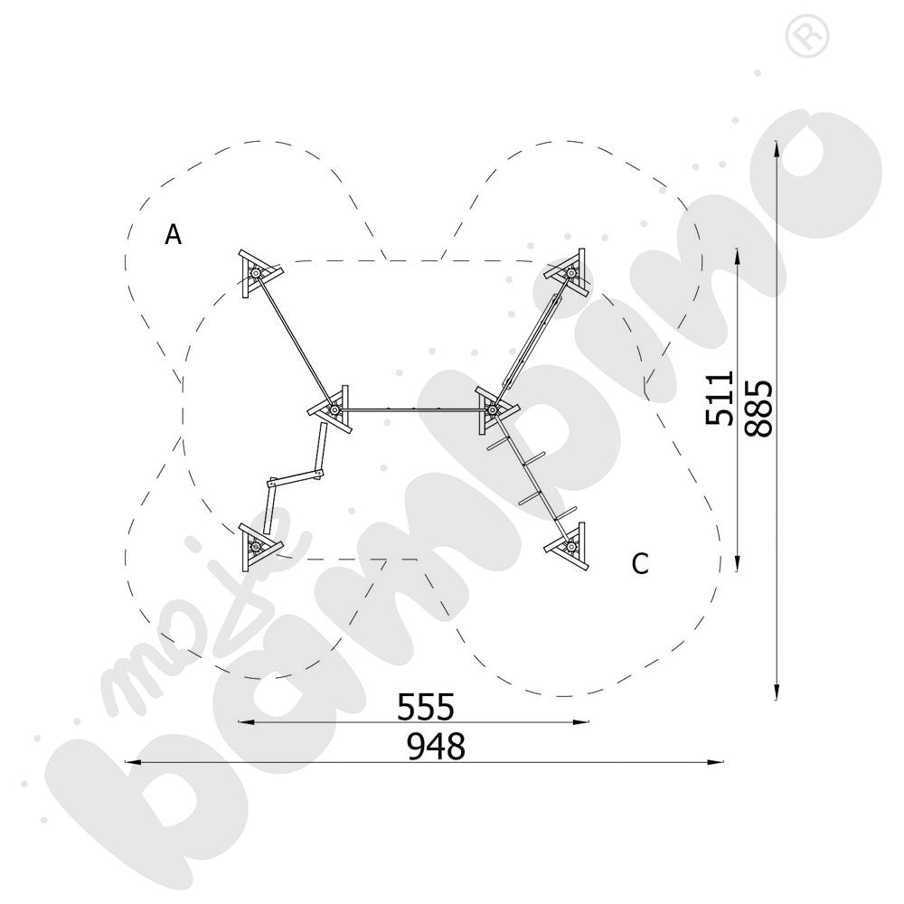 Zestaw Mini park linowy 1, drewniane słupy