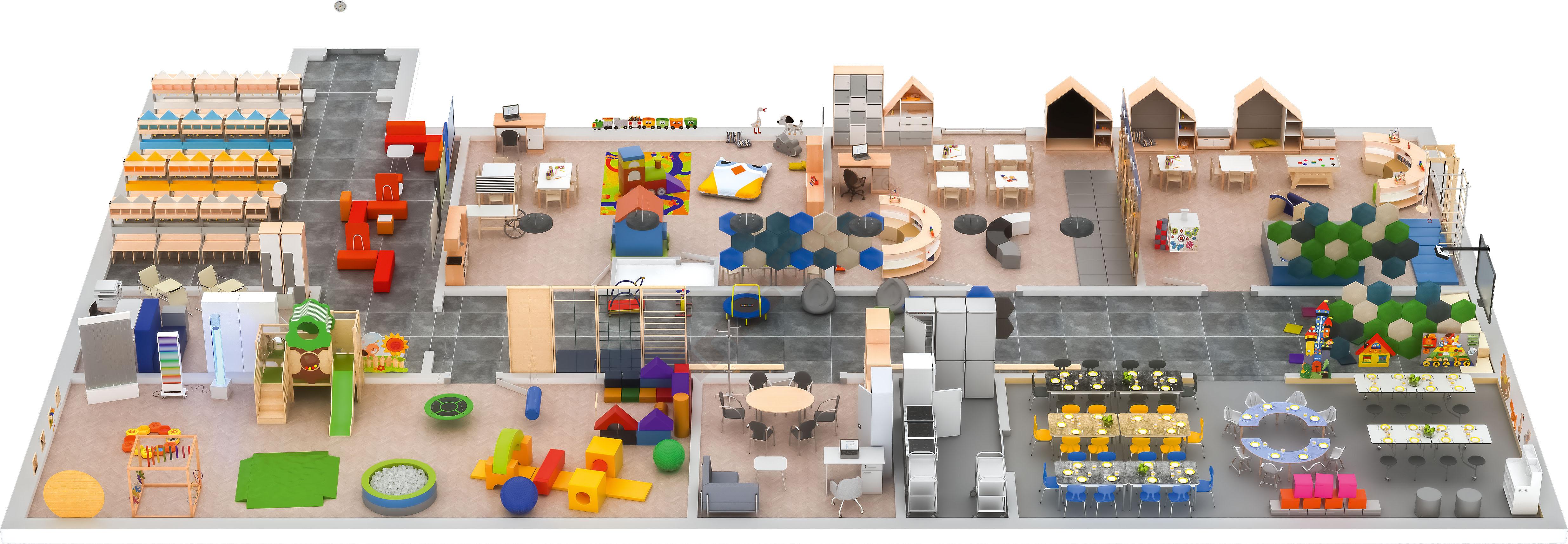 Kindergarten-Gruppenraum Quadro in Weiß-Grau