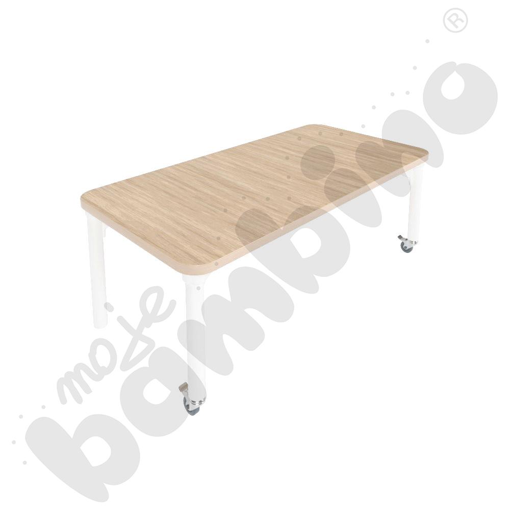 Stół Marcus 140 x 80 cm, rozm. 2, nogi drewniane białe z 2 kółkami, blat HPL klon, obrzeże ABS