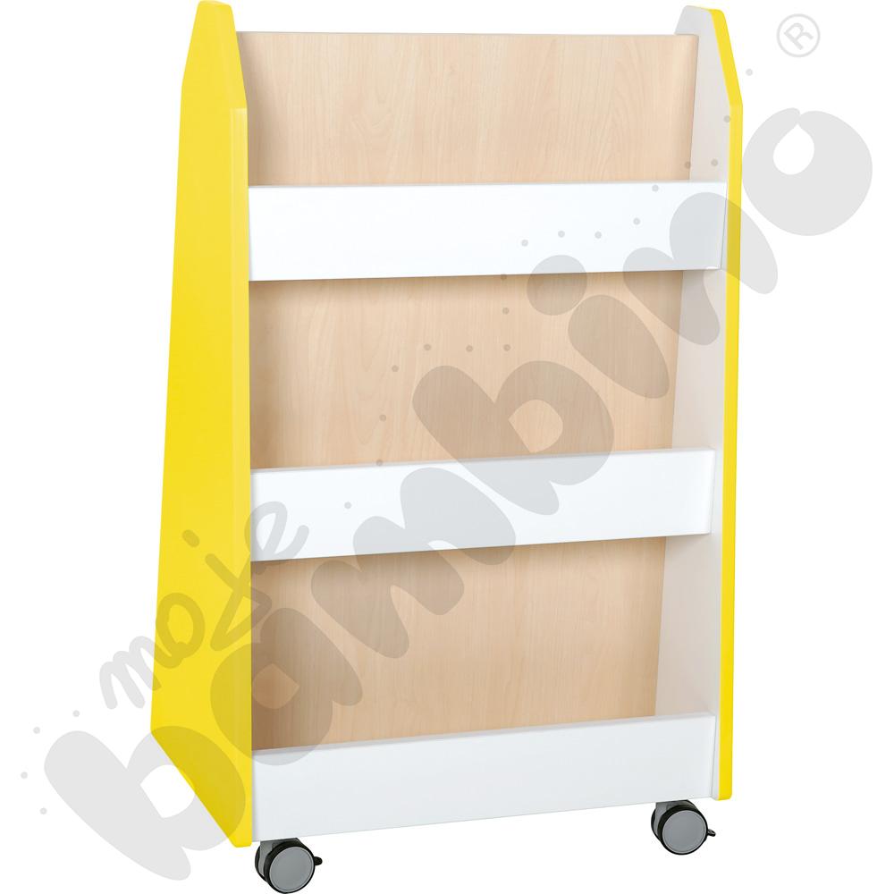 Quadro - dwustronna biblioteczka mobilna, żółta, skrzynia klon jasny