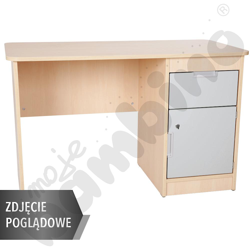   Quadro - biurko z szufladą i szafką 90 st., cichy domyk  - szare, w białej skrzyni  