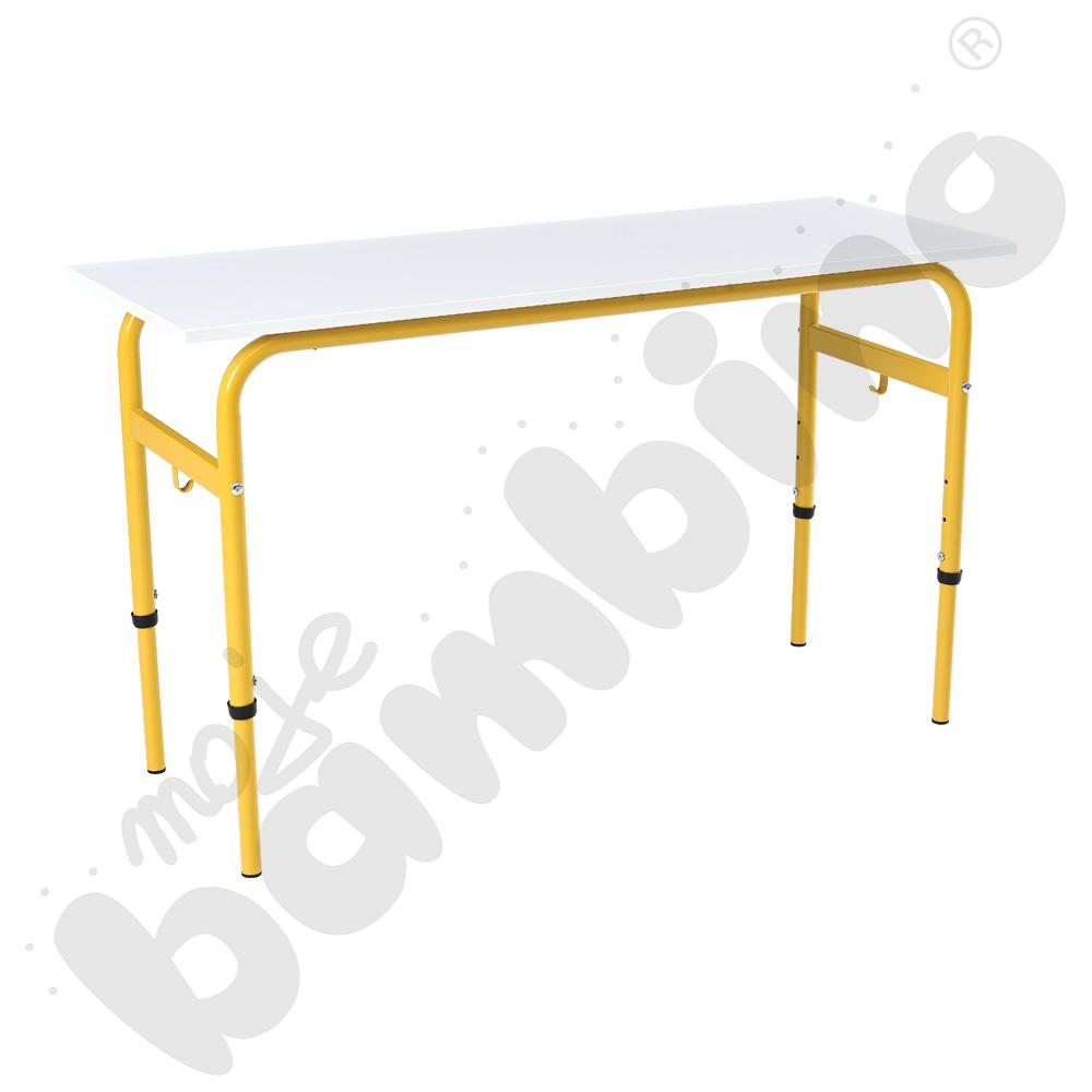 Stół Daniel 130x50 rozm. 4-6, 2-os., stelaż musztardowy, blat biały, obrzeże ABS, narożniki proste
