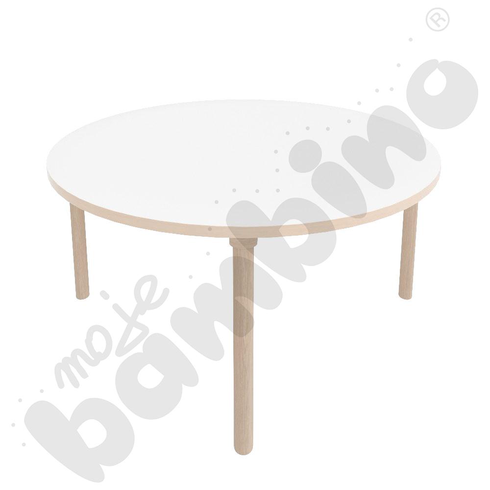 Stół Marcus okrągły 120 x 120 rozm. 3, stelaż drewniany brzozowy, stopka drewniana, blat HPL biały, narożniki zaokrąglone