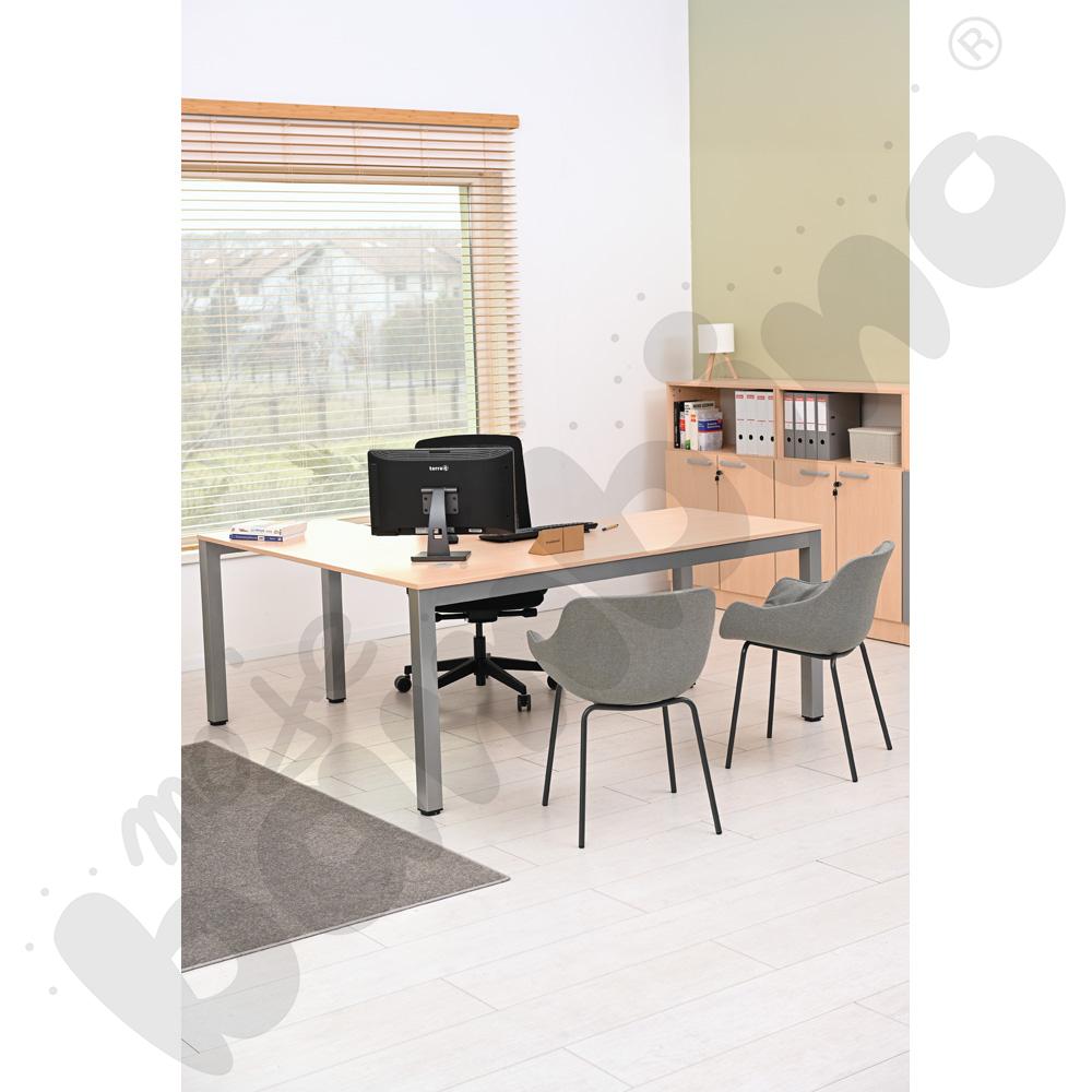 Biurko Grande narożne prawe z metalowymi nogami, klon jasny