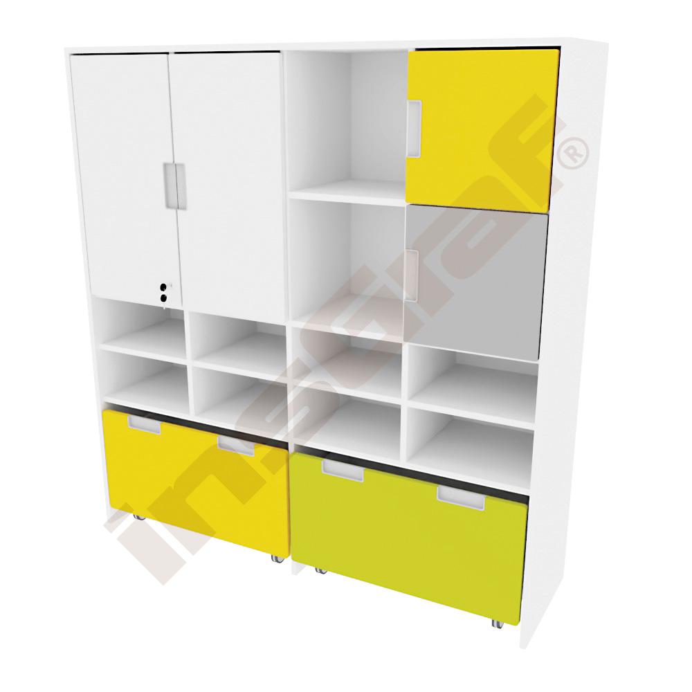 
Mehrfunktionen-Schrank XL mit 2 breiten Rollbehältern, B 154, weiß - limone/gelb (Quadro 41W-180°)
