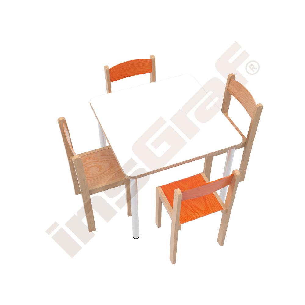 Stůl Mila 70 x 70 bílý HPL se 4 židlemi Filípek mix barev, vel. 4