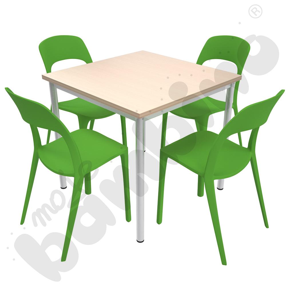 Stół Mila 80 x 80 klon z 4 krzesłami Felix jasnozielonymi, rozm. 6