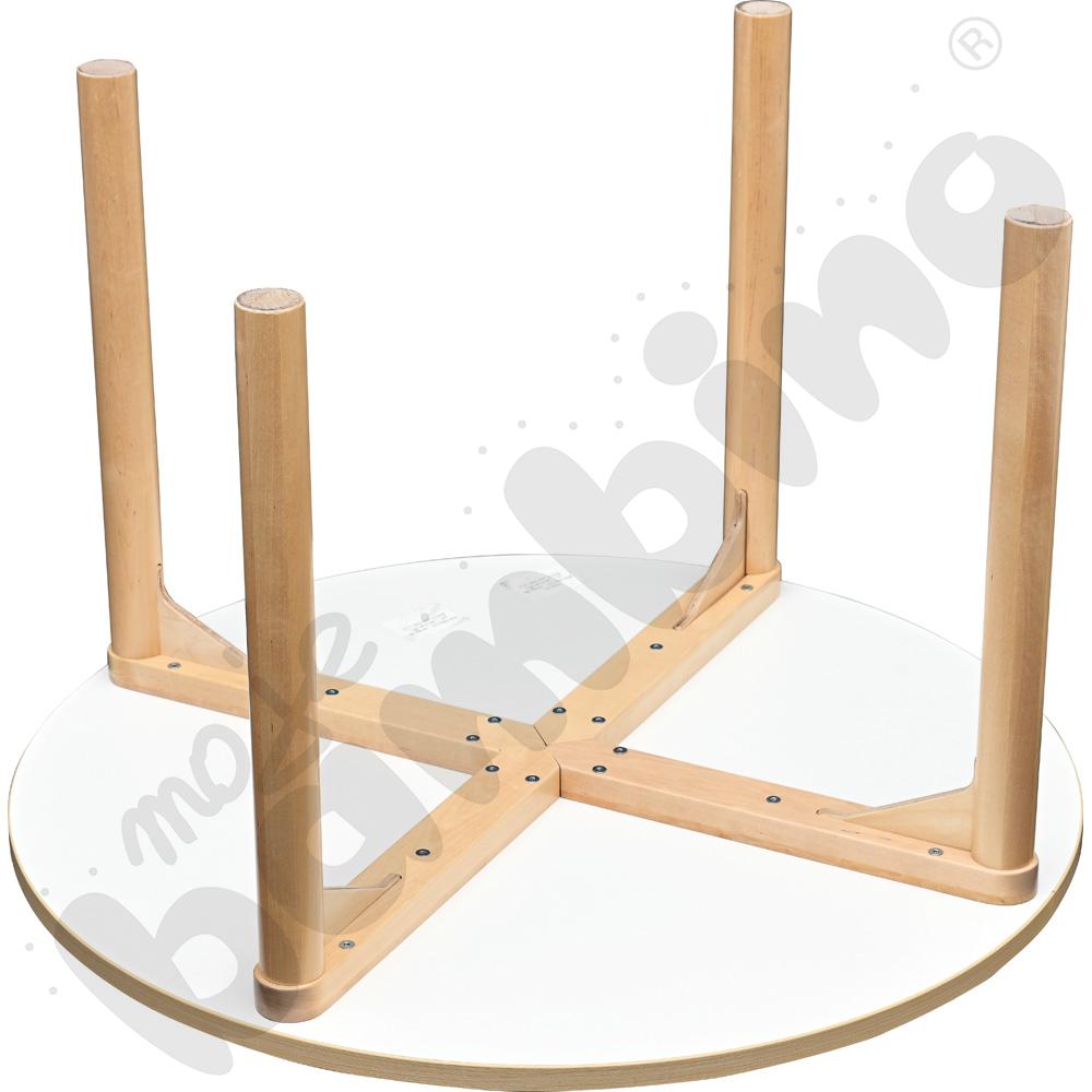 Stół Marcus okrągły 90 x 90 rozm. 3, stelaż drewniany brzozowy, stopka drewniana, blat HPL biały, narożniki zaokrąglone