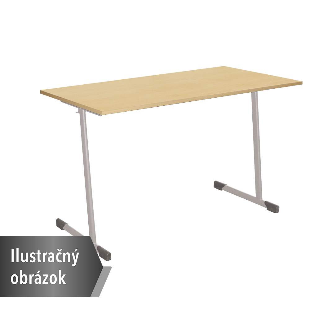 Školská lavica T 130x50 veľ. 6, 2-os., konštrukcia strieborná, doska breza, PU hrany, zaoblené rohy