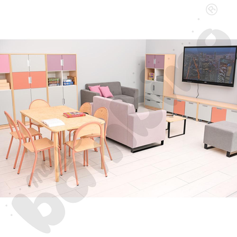 Cichy stół Marcus 140 x 80 beżowy z 6 krzesłami P łososiowymi, rozm. 5