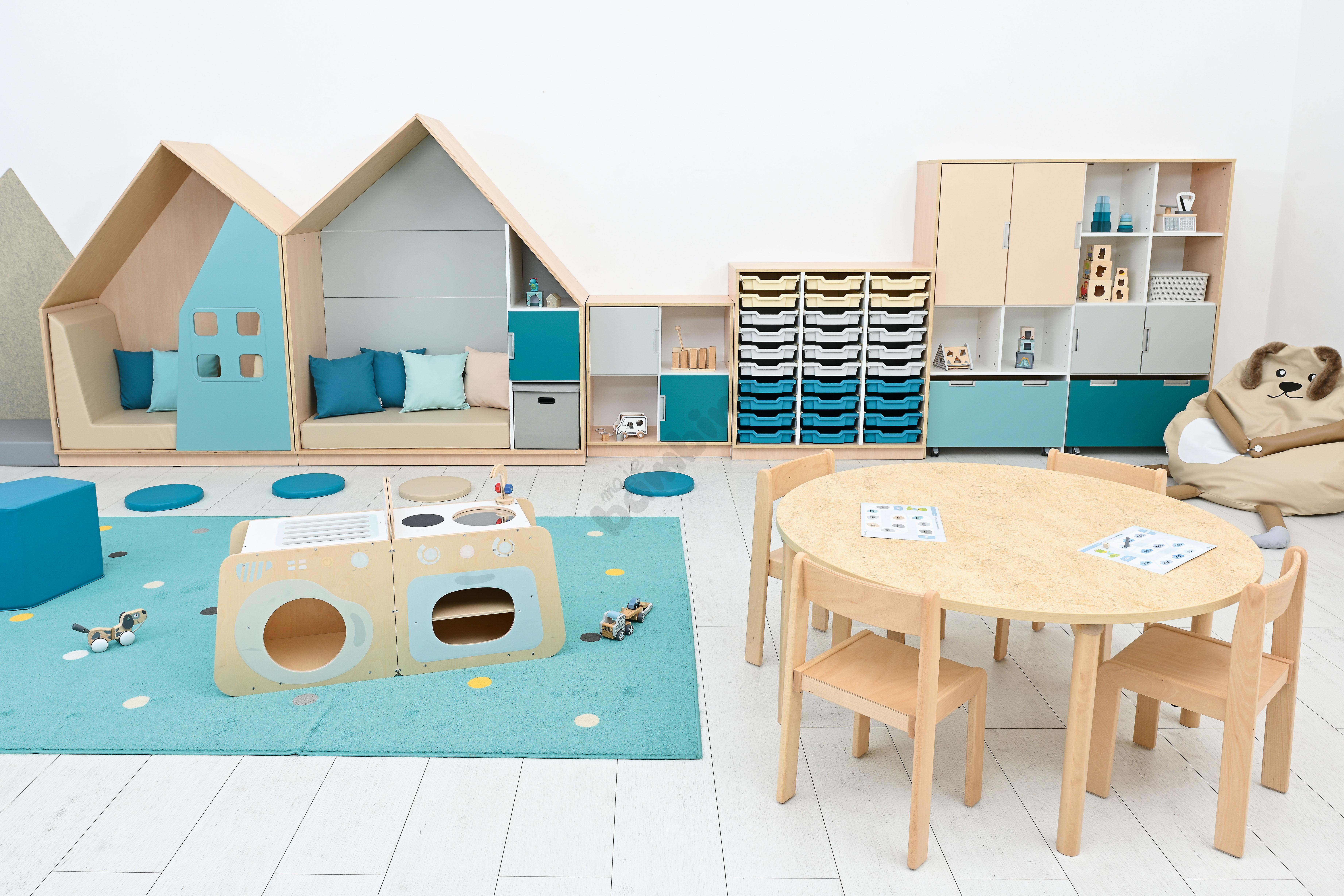 Sala przedszkolna Quadro w kolorystyce  turkusowo-morskiej